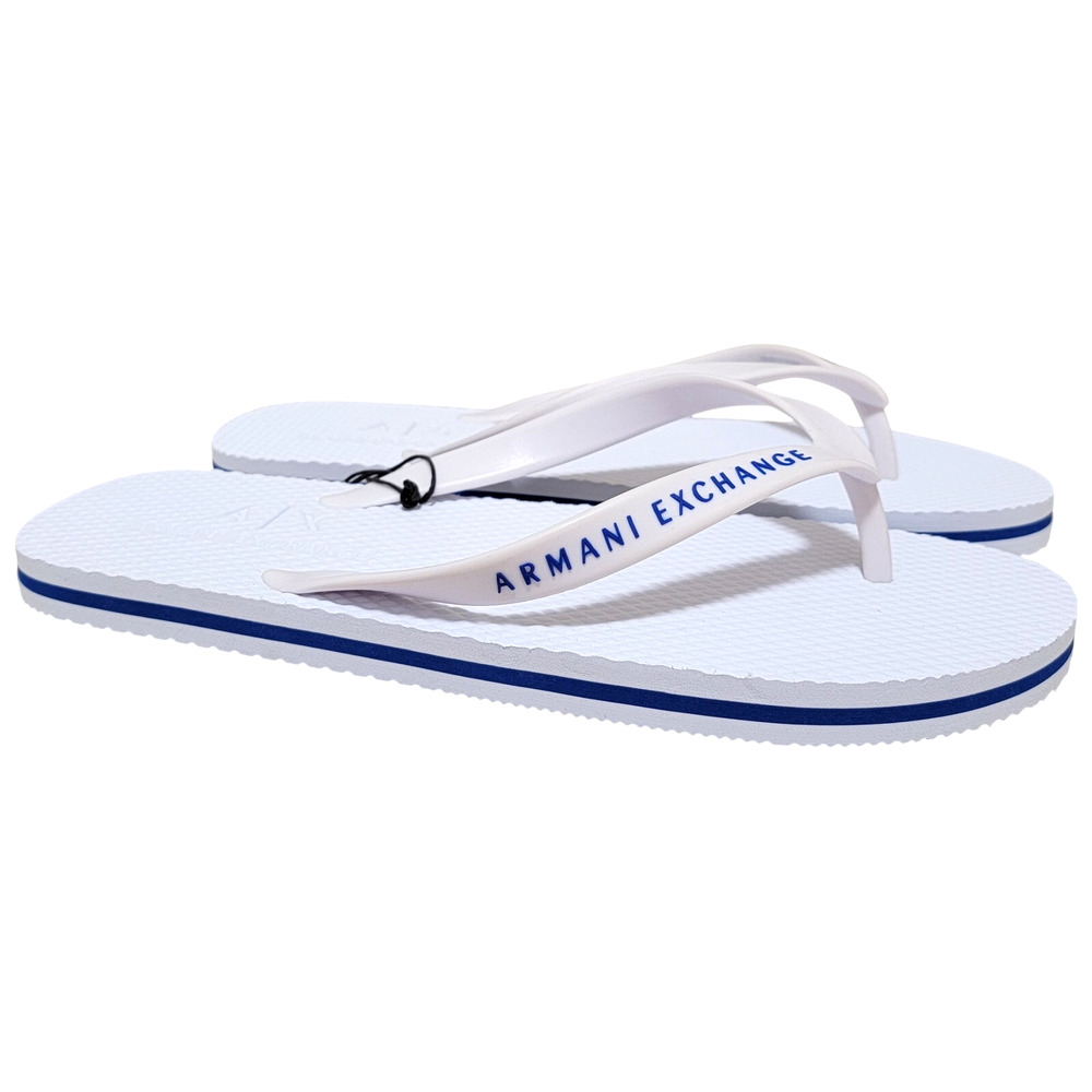 Armani Exchange Men Logo Flip Flop Sandals Size US 8.5 White Blue Colorblock